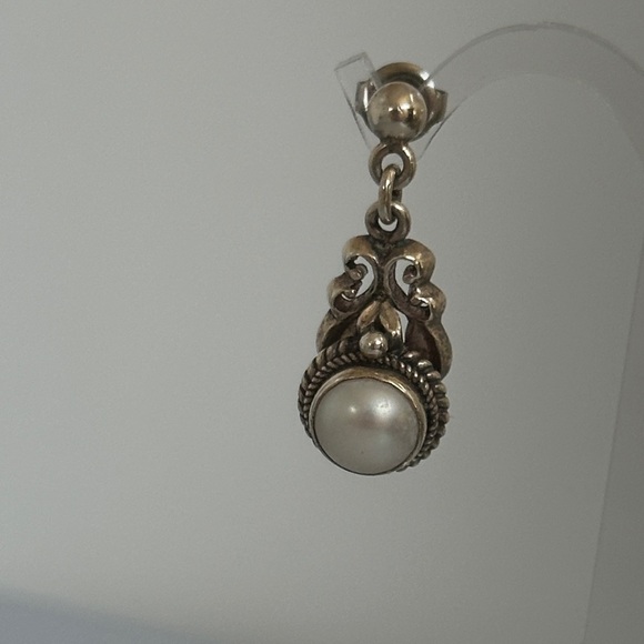 925 sterling silver real Perl Pearl Drop Earrings - Picture 3 of 7